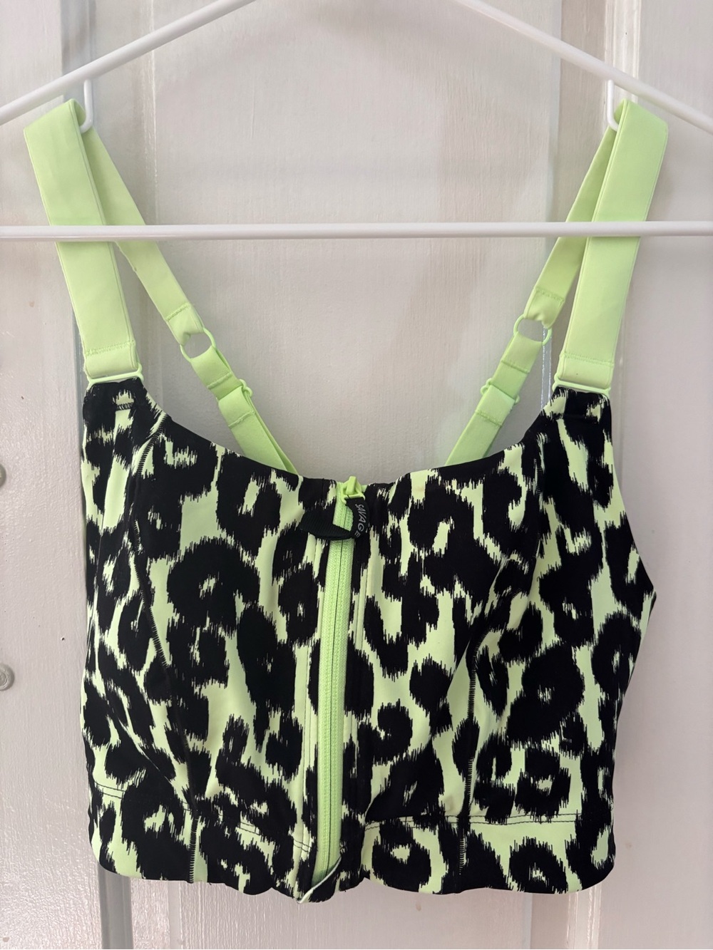Savage X Fenty Neon Green and Black Leopard Zip Front Sports Bra